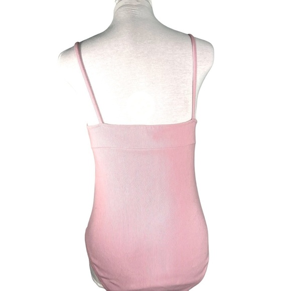 TOPSHOP t-bar strap ribbed bodysuit pink spaghetti straps gusset closure size 8 - Picture 5 of 10